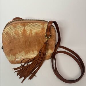 HOBO Leather Snakeskin Crossbody Bag Tassel Coastal Cowgirl Boho Western